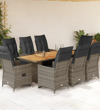 9-tlg. Garten-Bistro-Set mit Kissen Grau Poly Rattan