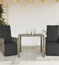 3-tlg. Garten-Bistro-Set mit Kissen Grau Poly Rattan