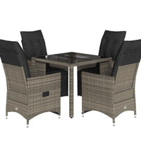 5-tlg. Garten-Bistro-Set mit Kissen Grau Poly Rattan