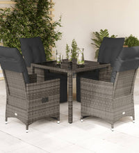 5-tlg. Garten-Bistro-Set mit Kissen Grau Poly Rattan