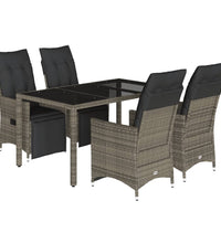 5-tlg. Garten-Bistro-Set mit Kissen Grau Poly Rattan