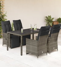 5-tlg. Garten-Bistro-Set mit Kissen Grau Poly Rattan