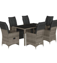 7-tlg. Garten-Bistro-Set mit Kissen Grau Poly Rattan