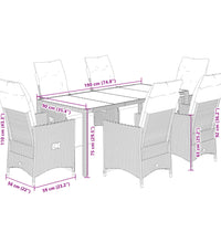 7-tlg. Garten-Bistro-Set mit Kissen Grau Poly Rattan