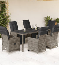 7-tlg. Garten-Bistro-Set mit Kissen Grau Poly Rattan