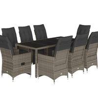 9-tlg. Garten-Bistro-Set mit Kissen Grau Poly Rattan