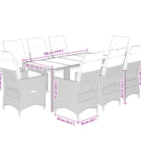 9-tlg. Garten-Bistro-Set mit Kissen Grau Poly Rattan