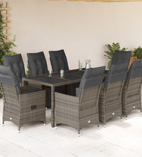 9-tlg. Garten-Bistro-Set mit Kissen Grau Poly Rattan