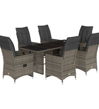 7-tlg. Garten-Bistro-Set mit Kissen Grau Poly Rattan