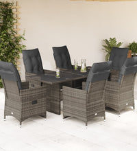 7-tlg. Garten-Bistro-Set mit Kissen Grau Poly Rattan