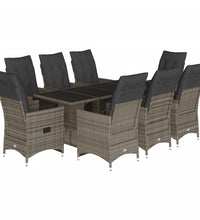 9-tlg. Garten-Bistro-Set mit Kissen Grau Poly Rattan