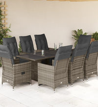 9-tlg. Garten-Bistro-Set mit Kissen Grau Poly Rattan