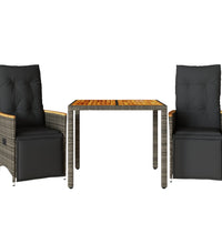 3-tlg. Garten-Bistro-Set mit Kissen Grau Poly Rattan