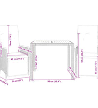 3-tlg. Garten-Bistro-Set mit Kissen Grau Poly Rattan