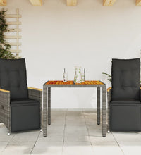 3-tlg. Garten-Bistro-Set mit Kissen Grau Poly Rattan