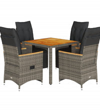 5-tlg. Garten-Bistro-Set mit Kissen Grau Poly Rattan