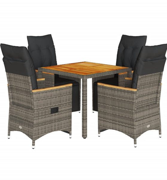5-tlg. Garten-Bistro-Set mit Kissen Grau Poly Rattan