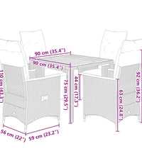 5-tlg. Garten-Bistro-Set mit Kissen Grau Poly Rattan