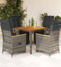 5-tlg. Garten-Bistro-Set mit Kissen Grau Poly Rattan