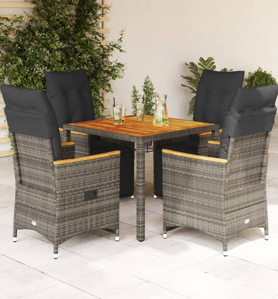 5-tlg. Garten-Bistro-Set mit Kissen Grau Poly Rattan