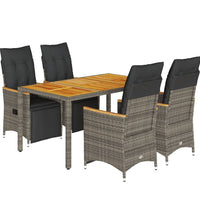 5-tlg. Garten-Bistro-Set mit Kissen Grau Poly Rattan