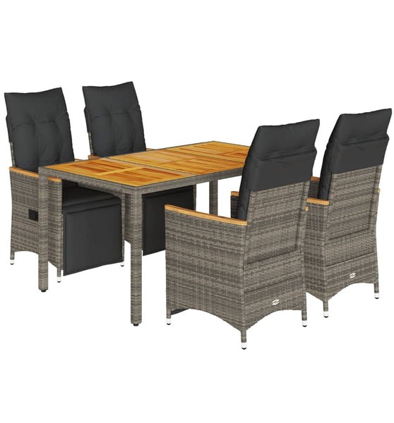 5-tlg. Garten-Bistro-Set mit Kissen Grau Poly Rattan
