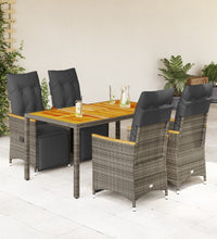5-tlg. Garten-Bistro-Set mit Kissen Grau Poly Rattan