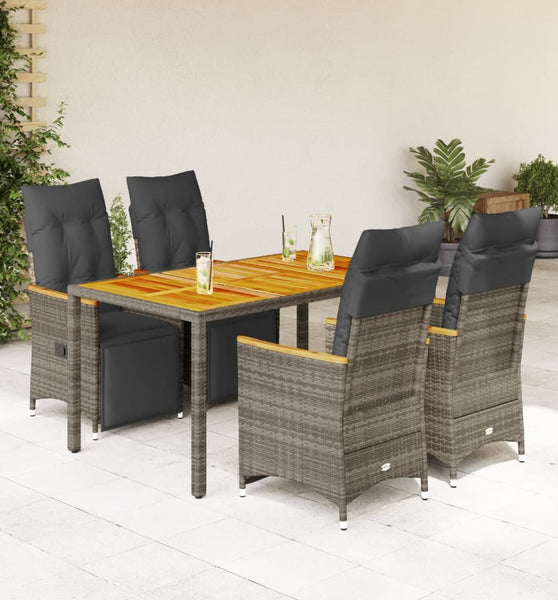 5-tlg. Garten-Bistro-Set mit Kissen Grau Poly Rattan