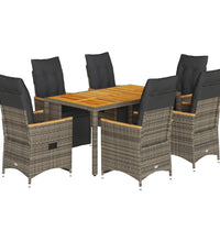 7-tlg. Garten-Bistro-Set mit Kissen Grau Poly Rattan
