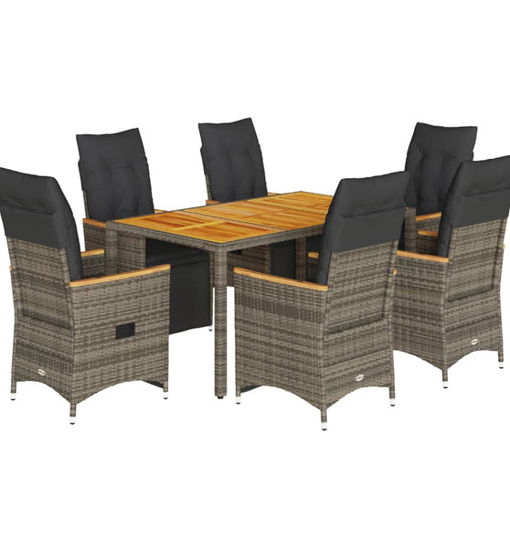 7-tlg. Garten-Bistro-Set mit Kissen Grau Poly Rattan