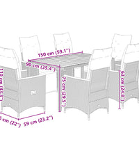 7-tlg. Garten-Bistro-Set mit Kissen Grau Poly Rattan