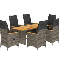 7-tlg. Garten-Bistro-Set mit Kissen Grau Poly Rattan