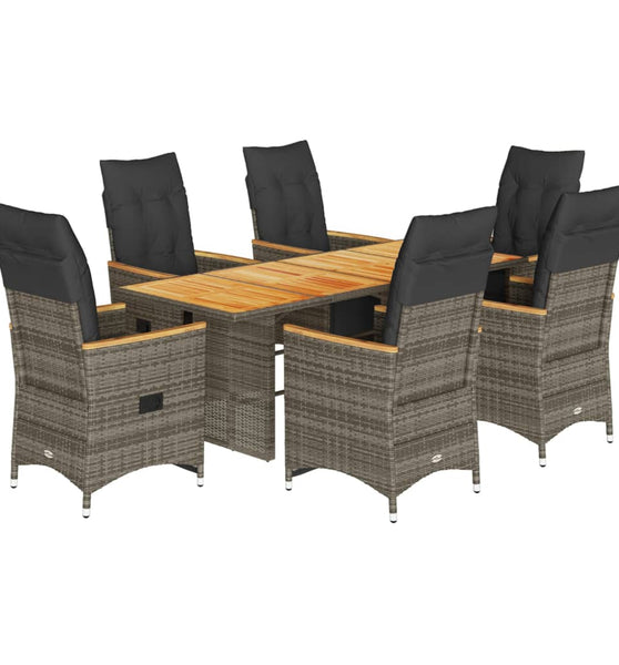 7-tlg. Garten-Bistro-Set mit Kissen Grau Poly Rattan
