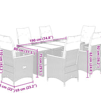 7-tlg. Garten-Bistro-Set mit Kissen Grau Poly Rattan