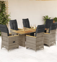 7-tlg. Garten-Bistro-Set mit Kissen Grau Poly Rattan