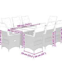 9-tlg. Garten-Bistro-Set mit Kissen Grau Poly Rattan