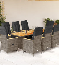 9-tlg. Garten-Bistro-Set mit Kissen Grau Poly Rattan