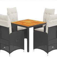 5-tlg. Garten-Bistro-Set mit Kissen Schwarz Poly Rattan