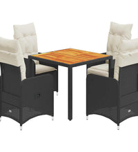 5-tlg. Garten-Bistro-Set mit Kissen Schwarz Poly Rattan