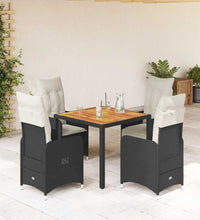 5-tlg. Garten-Bistro-Set mit Kissen Schwarz Poly Rattan