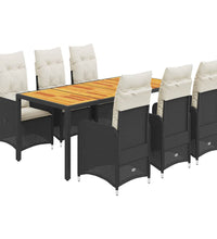 7-tlg. Garten-Bistro-Set mit Kissen Schwarz Poly Rattan