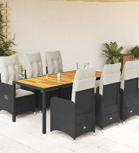 7-tlg. Garten-Bistro-Set mit Kissen Schwarz Poly Rattan