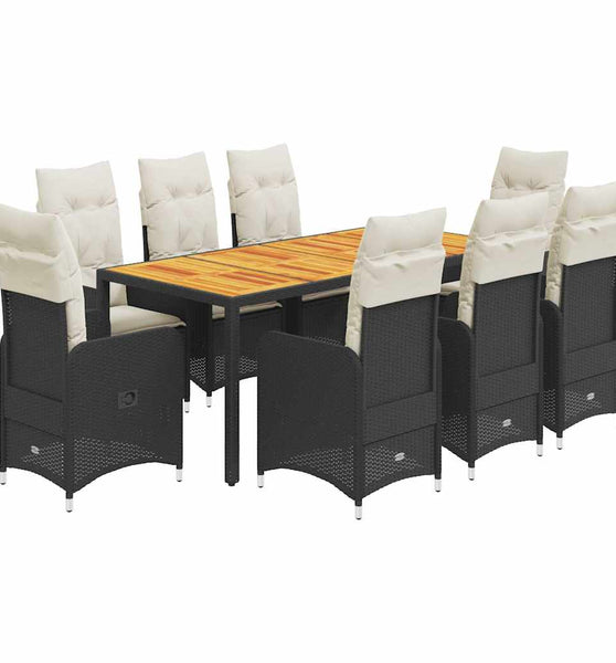 9-tlg. Garten-Bistro-Set mit Kissen Schwarz Poly Rattan