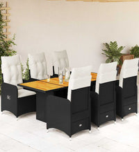 7-tlg. Garten-Bistro-Set mit Kissen Schwarz Poly Rattan