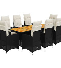 9-tlg. Garten-Bistro-Set mit Kissen Schwarz Poly Rattan
