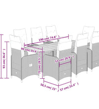 9-tlg. Garten-Bistro-Set mit Kissen Schwarz Poly Rattan