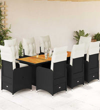 9-tlg. Garten-Bistro-Set mit Kissen Schwarz Poly Rattan