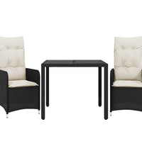 3-tlg. Garten-Bistro-Set mit Kissen Schwarz Poly Rattan