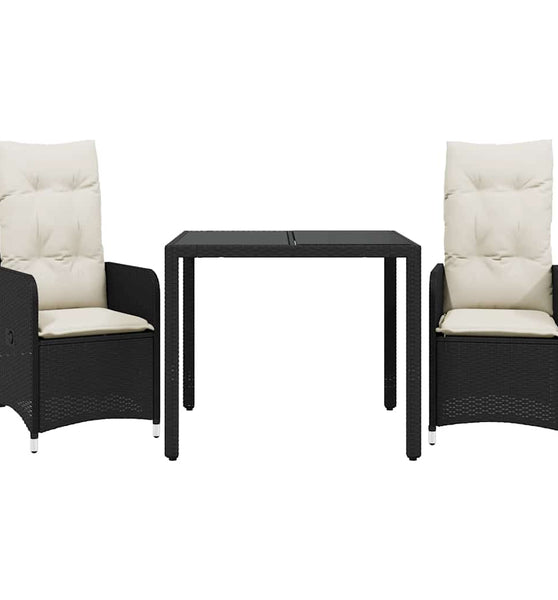 3-tlg. Garten-Bistro-Set mit Kissen Schwarz Poly Rattan