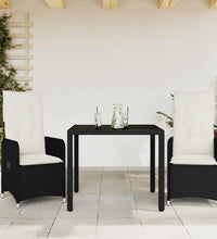 3-tlg. Garten-Bistro-Set mit Kissen Schwarz Poly Rattan